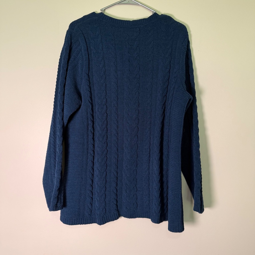 J. Jill Womens Navy Blue Chenille Cable Knit Sweater Crew Neck Pullover 173811 M - Picture 6 of 6